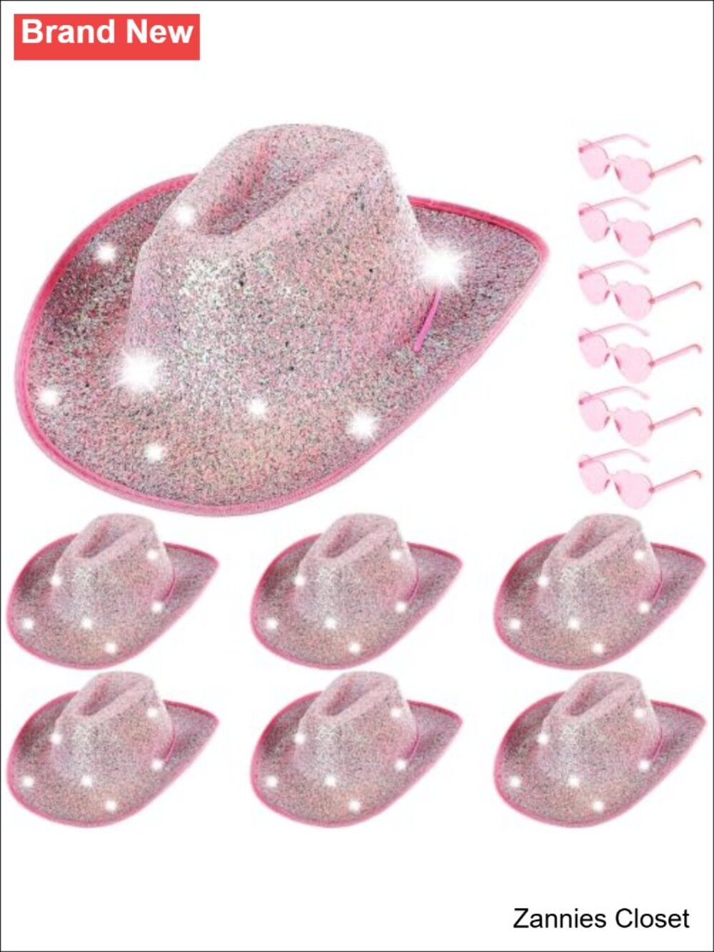 🤠 12 Pc Haysandy Glitter Cowboy Hats & Heart Sunglasses Set